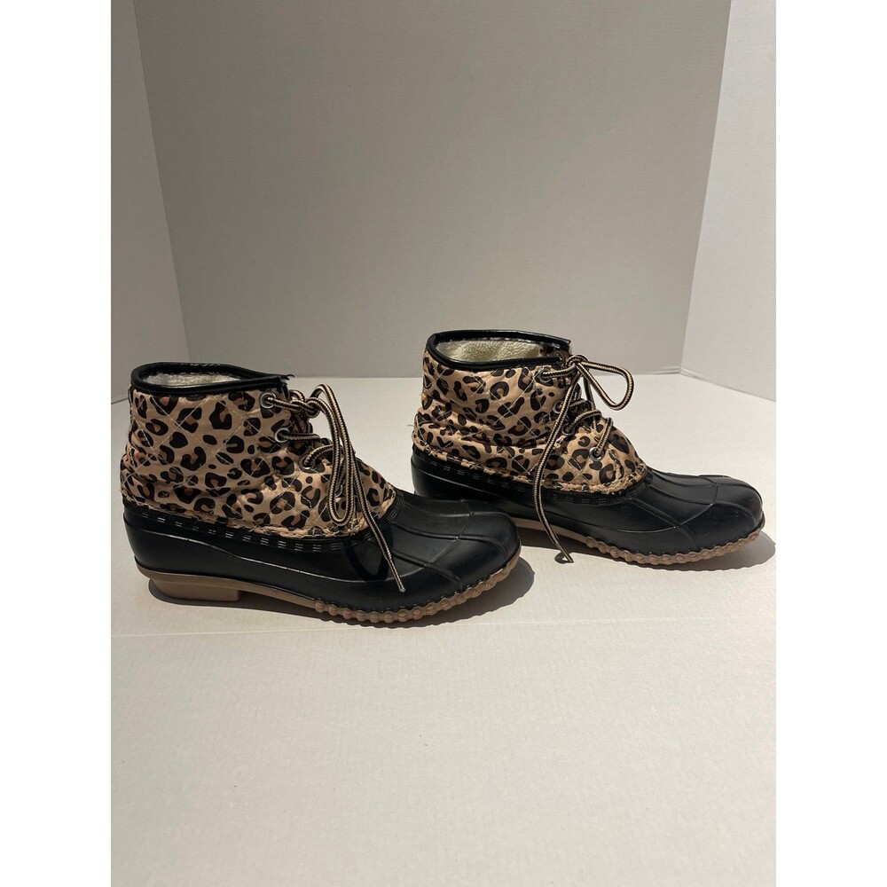 Magellan Insulated Leopard Print and Black Duck/Rain Boots Size 6B - Picture 2 of 11